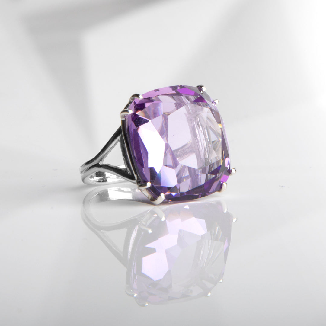 Amethyst 34 Carat Sterling Cushion Cut Ring