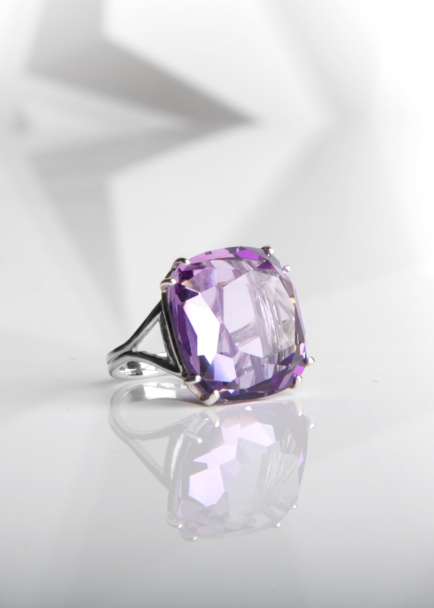 Amethyst 34 Carat Sterling Cushion Cut Ring