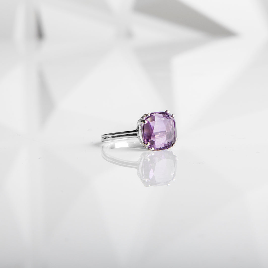 Amethyst 12mm Cushion Cut Ring in Sterling Silver - Darby Scott