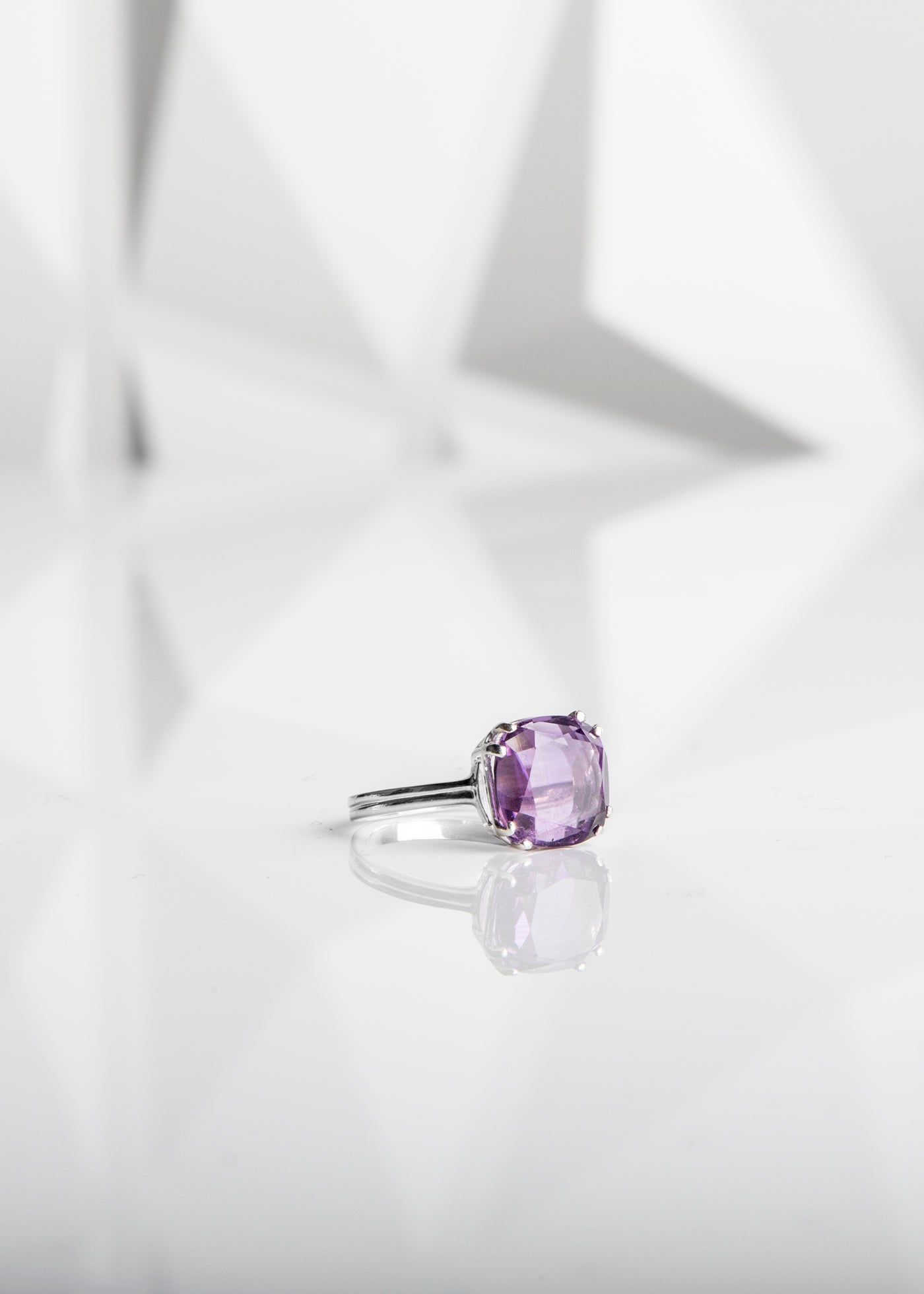 Amethyst 12mm Cushion Cut Ring in Sterling Silver - Darby Scott