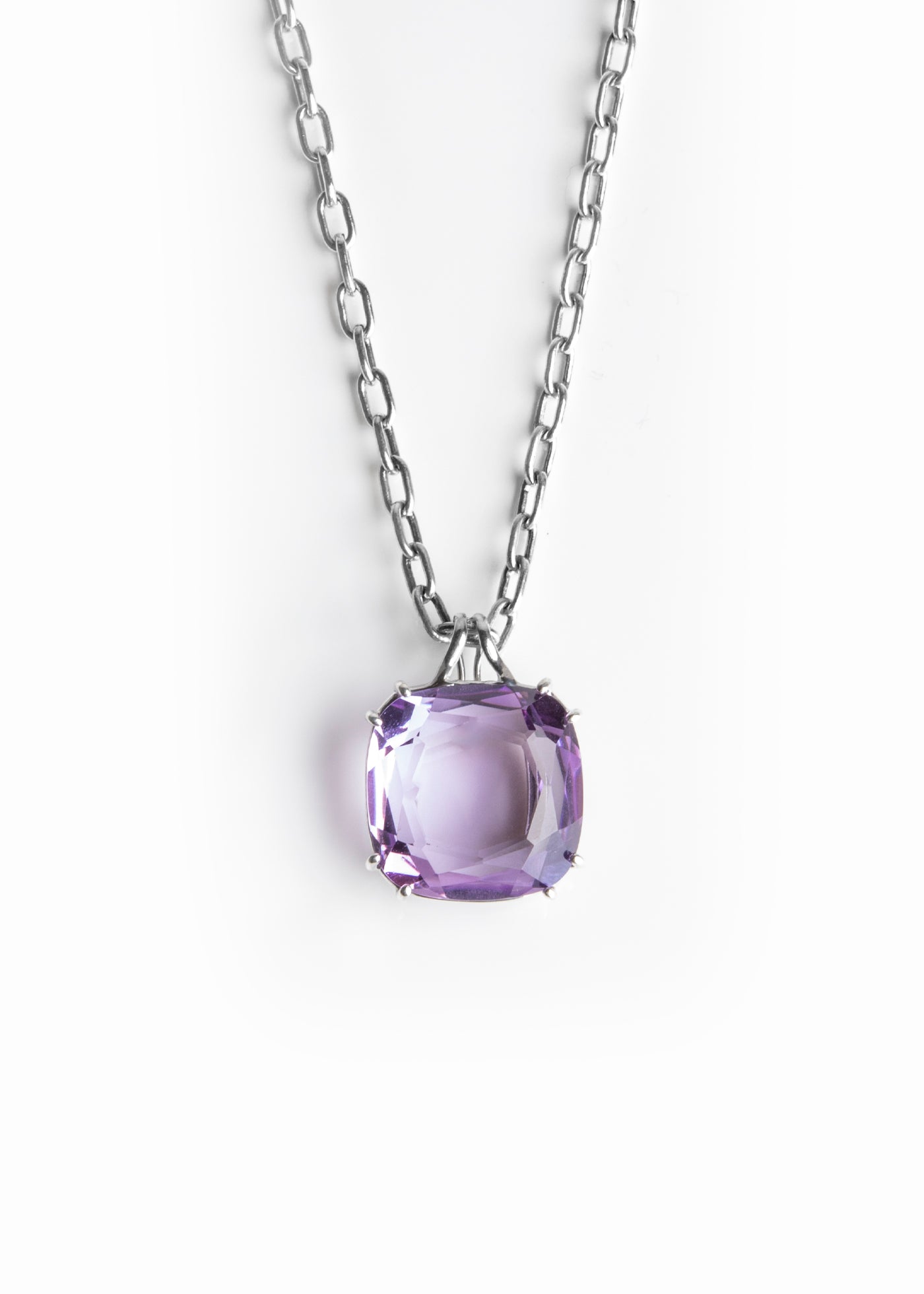 Amethyst 34 Carat Cushion Cut Pendant in Sterling Silver - Darby Scott