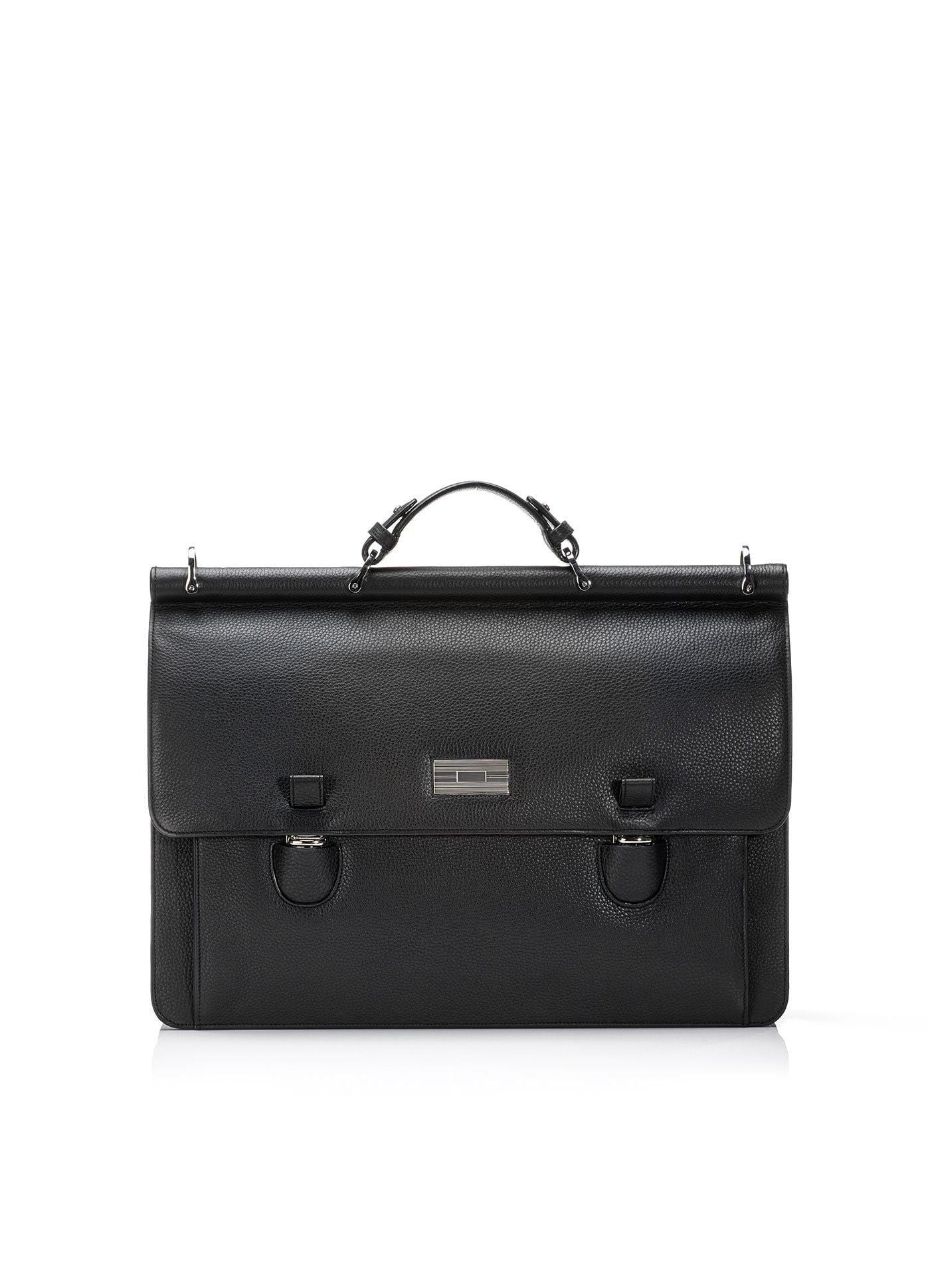 Black Leather London Attache with Sterling Monogram Plate - Darby Scott