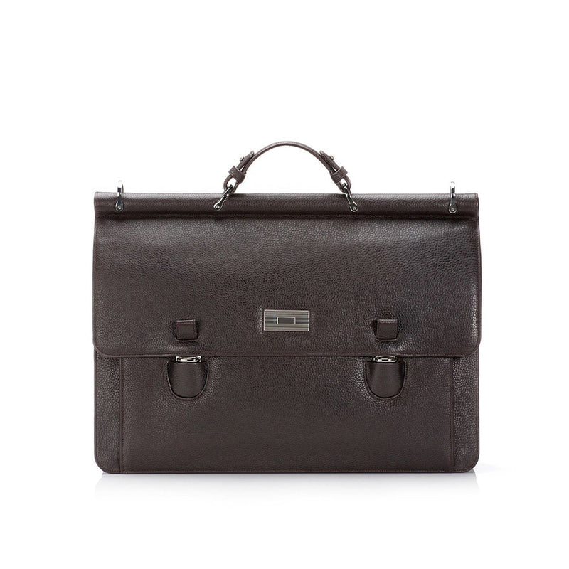 Brown leather London Attache with Sterling Monogram Plate - Darby Scott