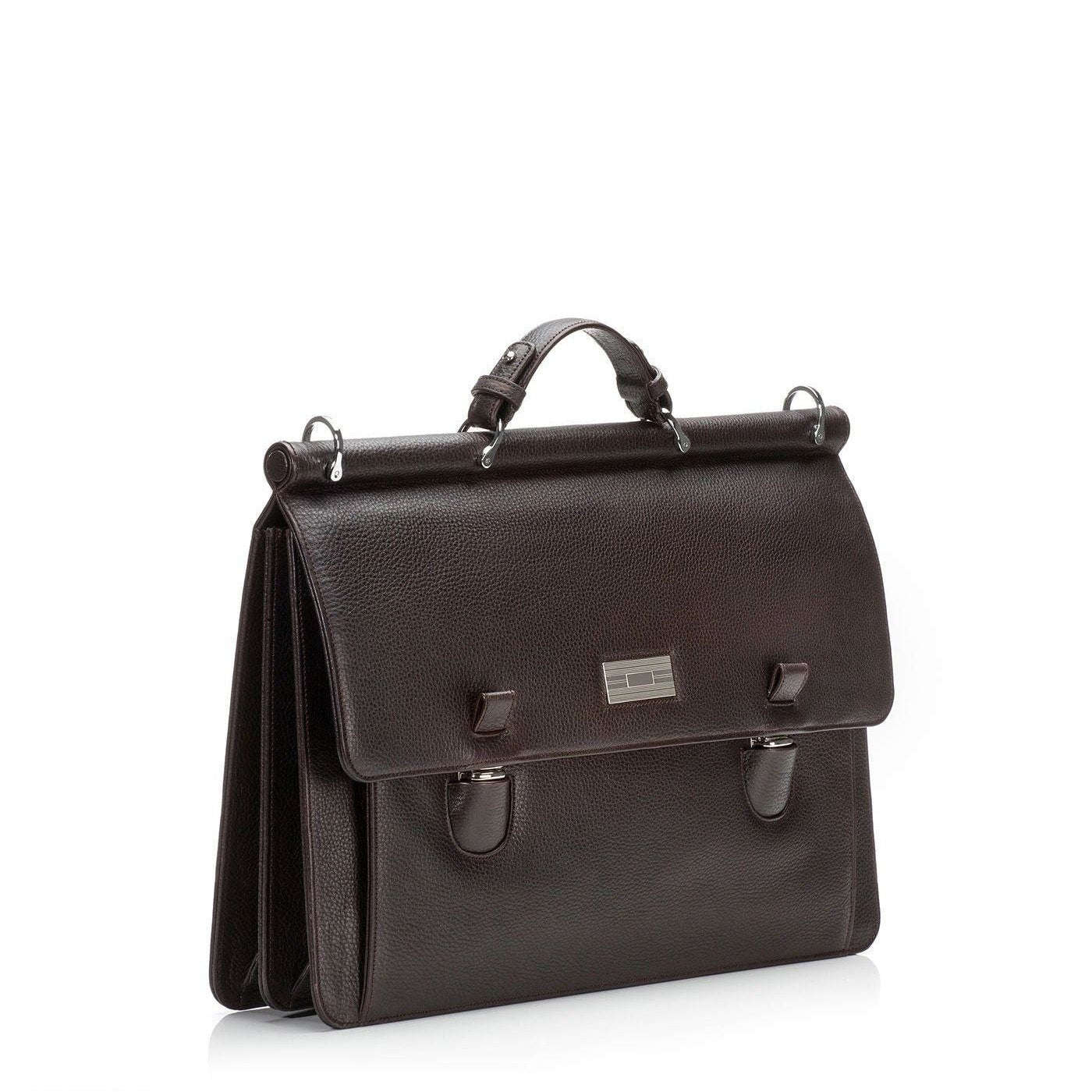 Side view Brown leather London Monogram Attache - Darby Scott