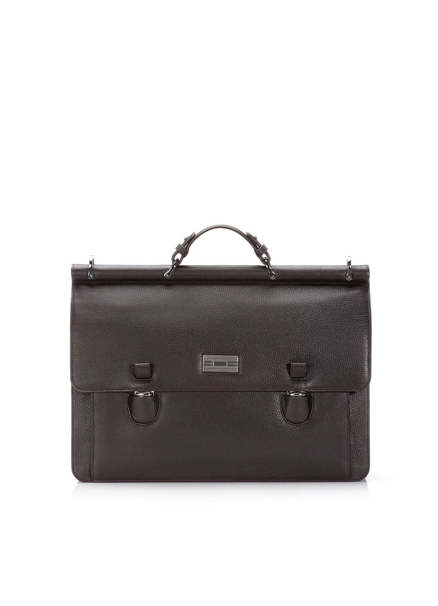 Brown leather London Attache with Sterling Monogram Plate - Darby Scott