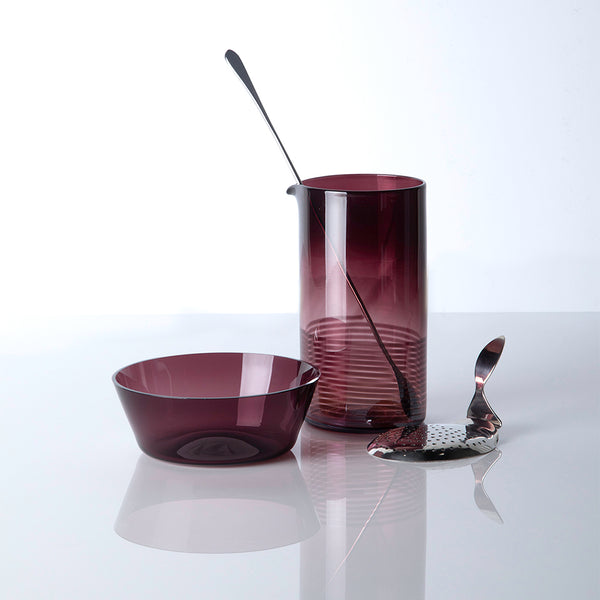 Aubergine Mixing Glass with long spoon, strainer and matching bowl - Darby Scott
