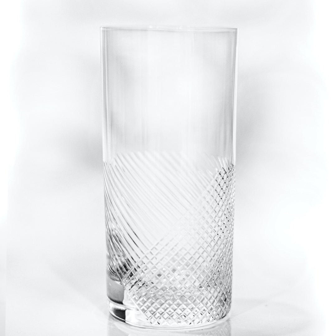 Highball Glass, cross hatch cutwork