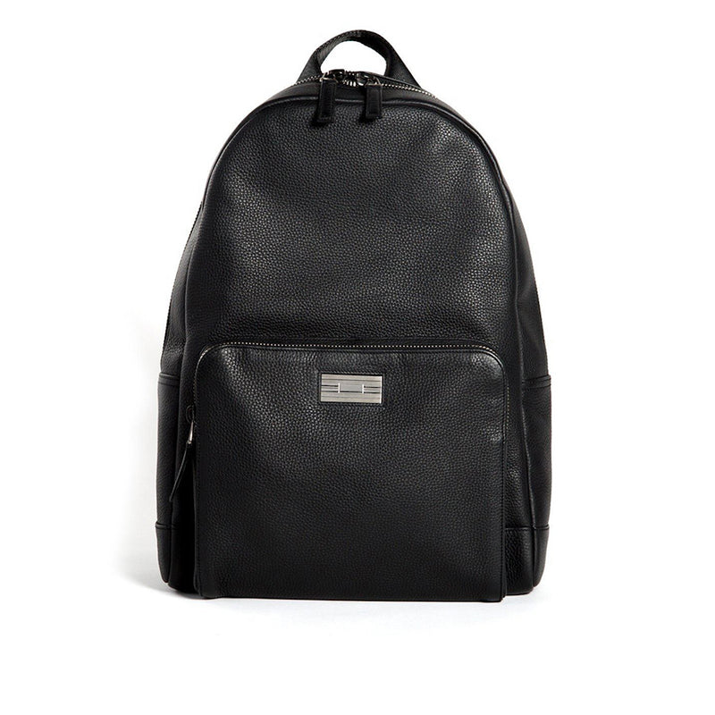 Black Leather Stuart Backpack with Sterling Silver Monogram Plate - Darby Scott