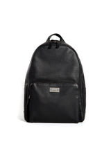 Black Leather Stuart Backpack with Sterling Silver Monogram Plate - Darby Scott