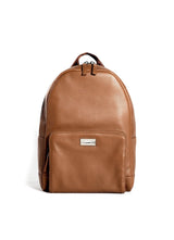 Cognac Leather Stuart Backpack with Sterling Silver Monogram Plate - Darby Scott