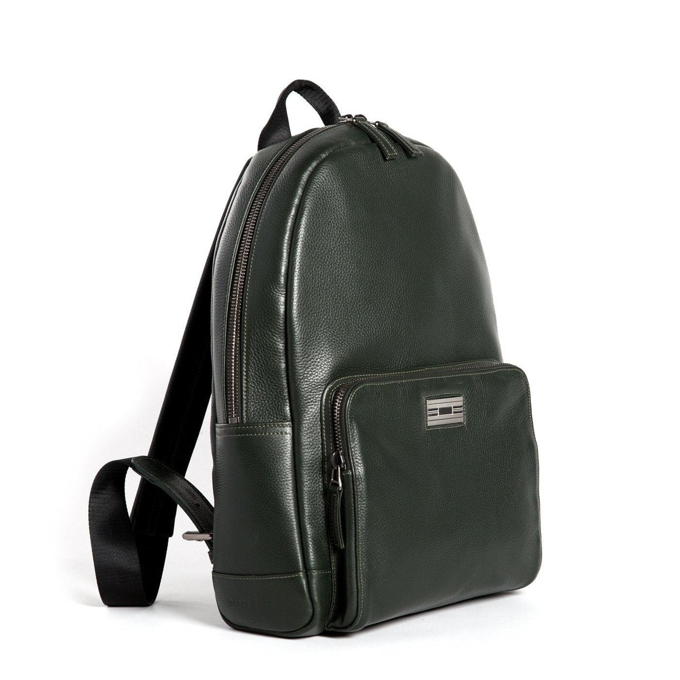 Angled View Dark Green Leather Monogram Stuart Backpack - Darby Scott