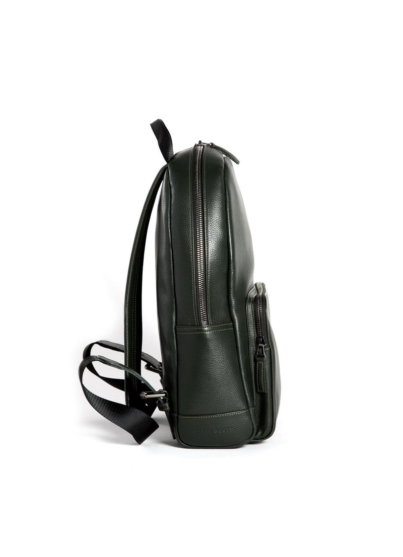 Side of Dark Green Leather Monogram Stuart Backpack - Darby Scott