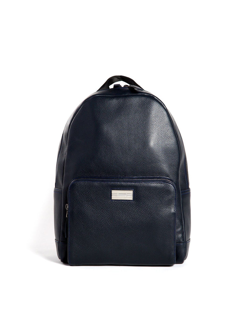 Navy Leather Stuart Backpack with Sterling Silver Monogram Plate- Darby Scott