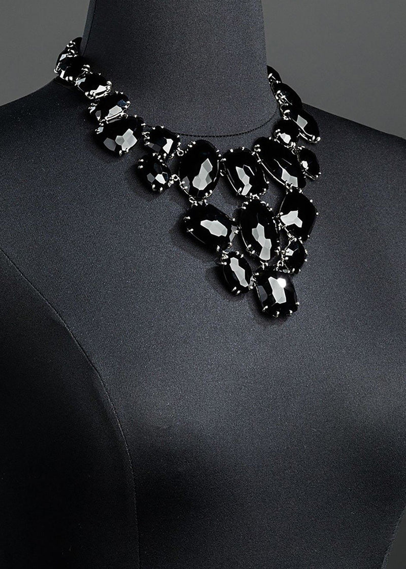Black onyx gemstones prong set in bib style, 14K white gold plated - Darby Scott