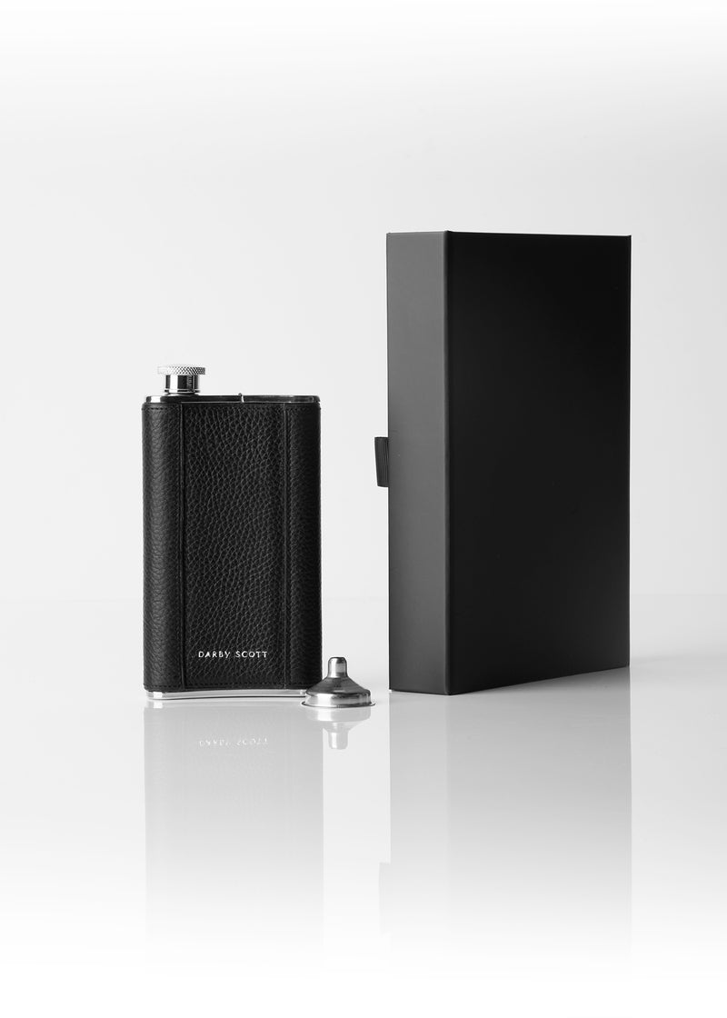 Back of Cigar Holder/Flask Combo Covered with Black Pebble Leather - Darby Scott 