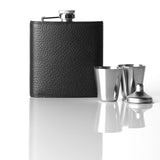 Black Leather Covered Flask with two cups and a funnel - Darby Scott 