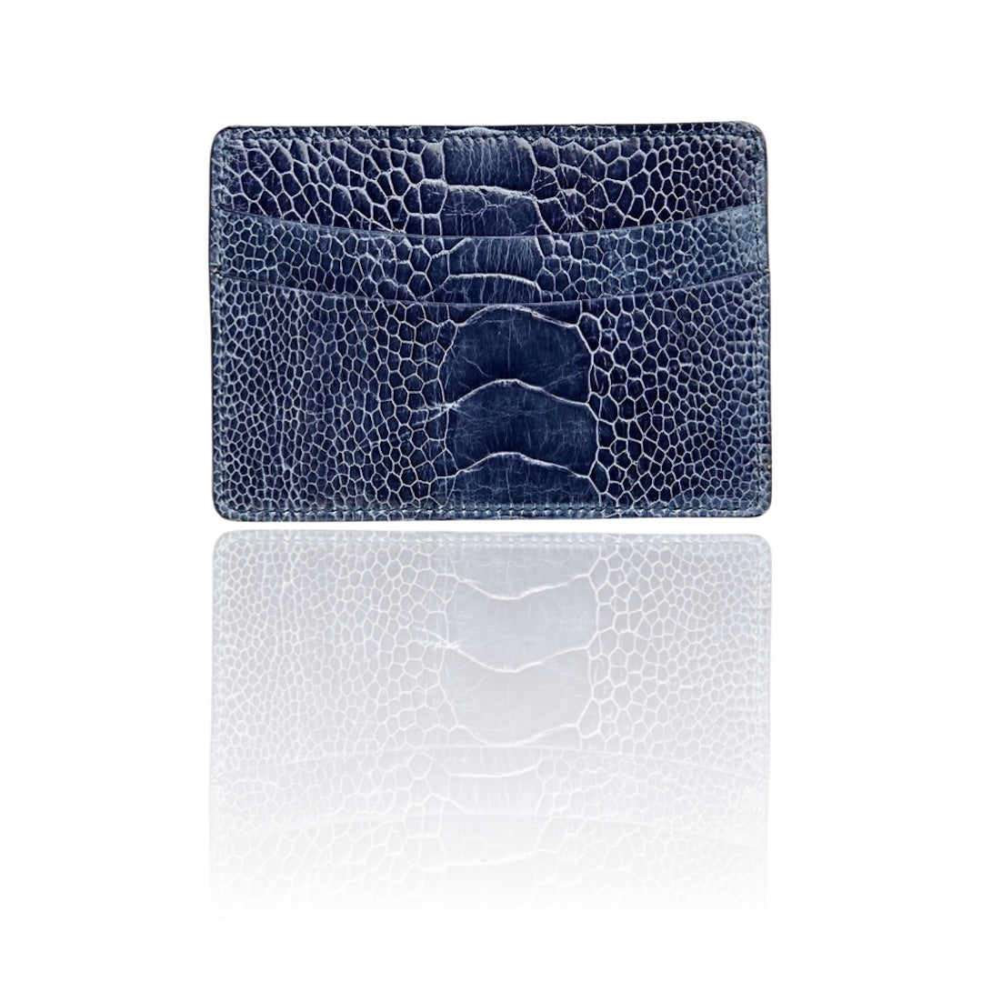 Denim Blue Ostrich Leg Credit Card Case - Darby Scott