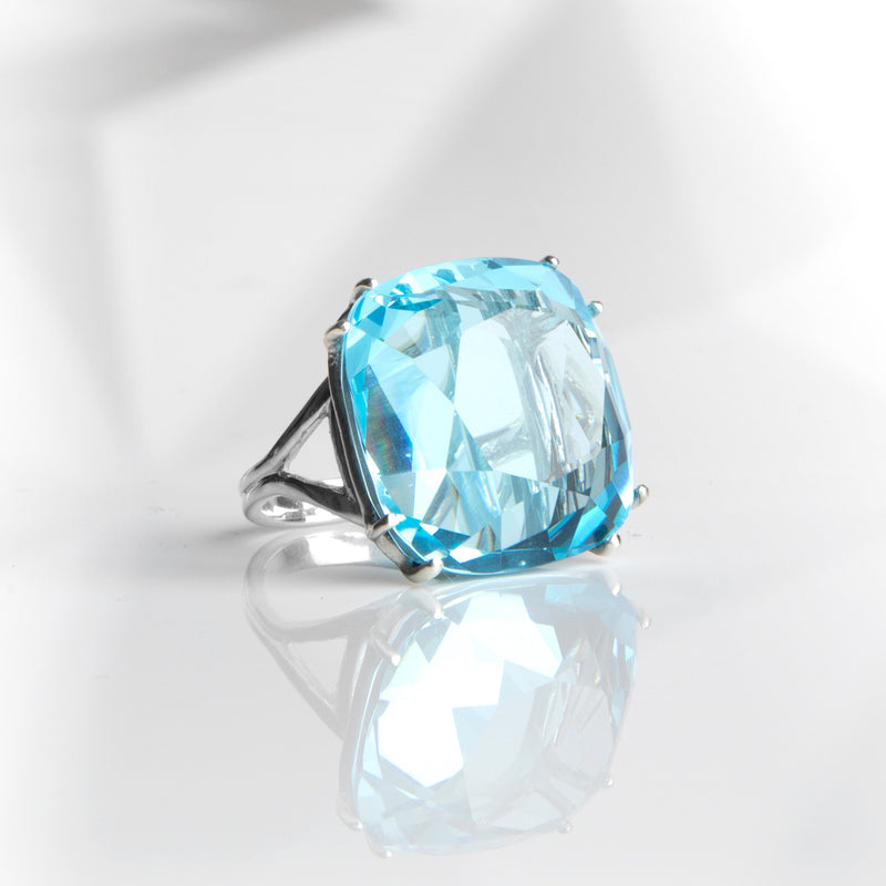 Blue Topaz 34 Carat Cocktail Ring in Sterling Silver