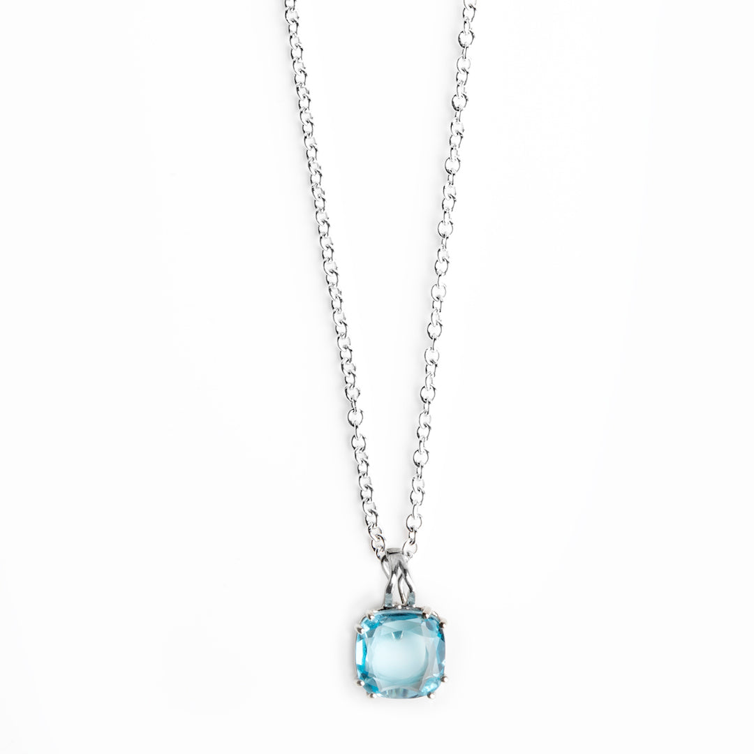 Light Blue Topaz 12mm Cushion Cut Pendant in Sterling Silver - Darby Scott