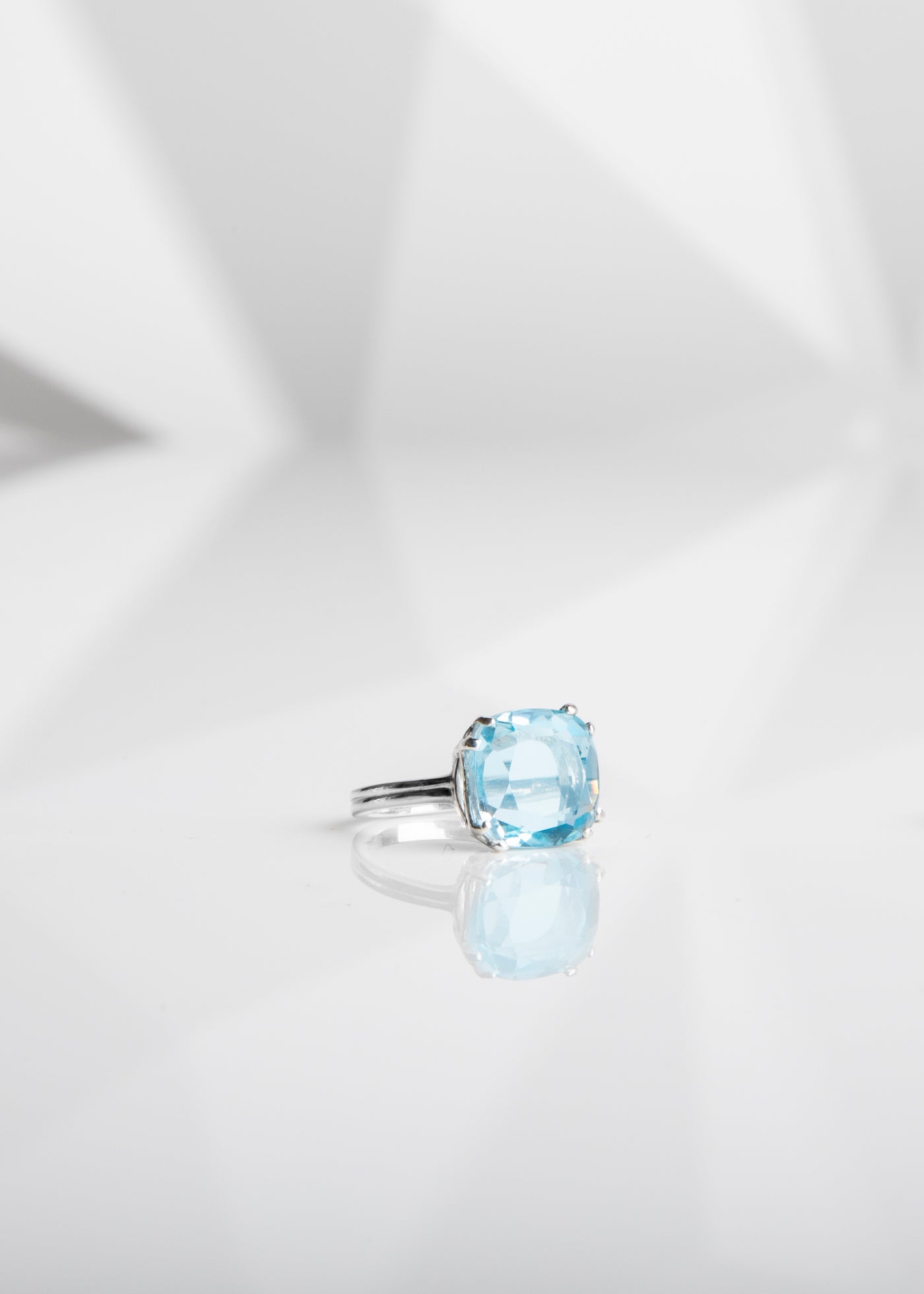 Blue Topaz 12mm Cushion Cut Ring in Sterling Silver - Darby Scott