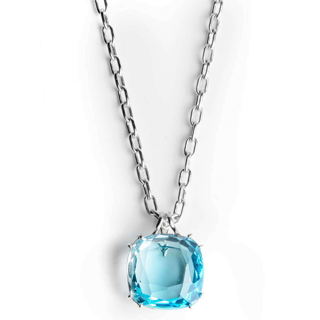 Blue Topaz 34 Carat Cushion Cut Pendant in Sterling Silver - Darby Scott 