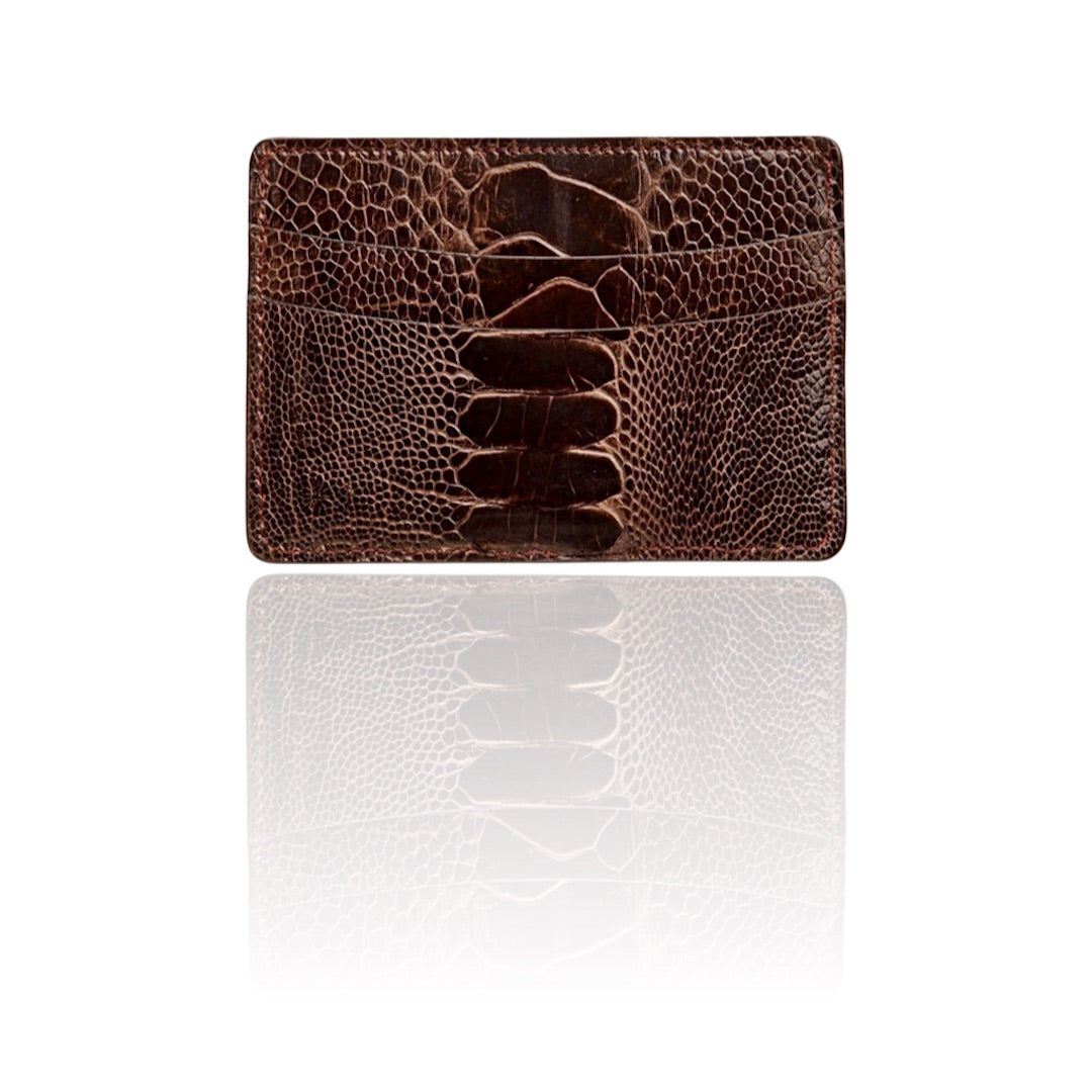 Brown Ostrich Leg Credit Card Case - Darby Scott