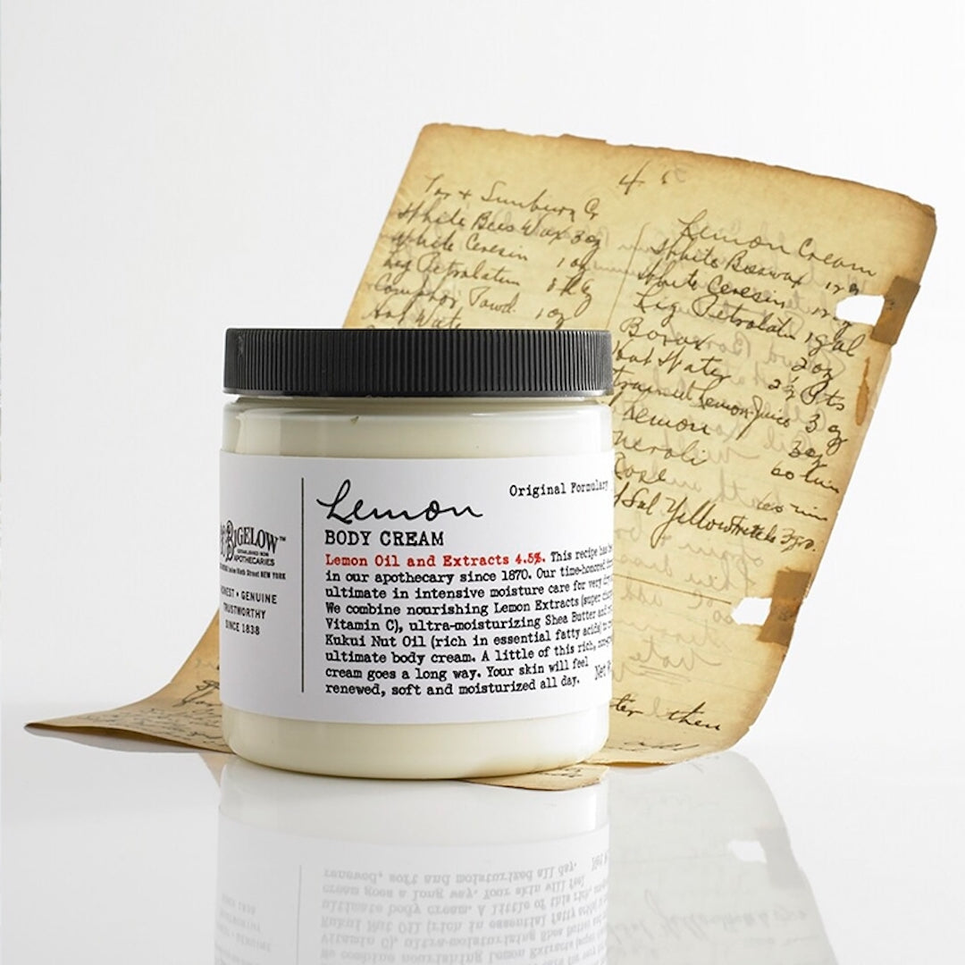 Lemon Body Cream in a jar with paper recipe