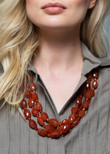 Faceted Carnelian Gemstone Necklace 3 Strands with 18K Yellow Gold Clasp - Darby Scott