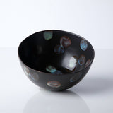 Ceramic Stoneware Serving Bowl in Matte Ebony with colorful dappled spots 