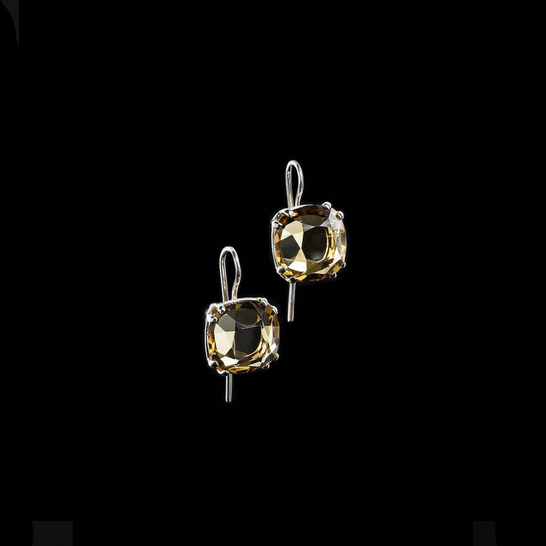 Citrine 12MM Cushion Cut Sterling Silver Earring - Darby Scott