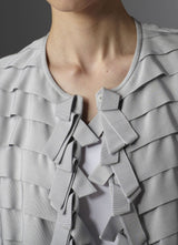 Model in Silver Silk Grosgrain Ribbon Jacket close up front view - Darby Scott