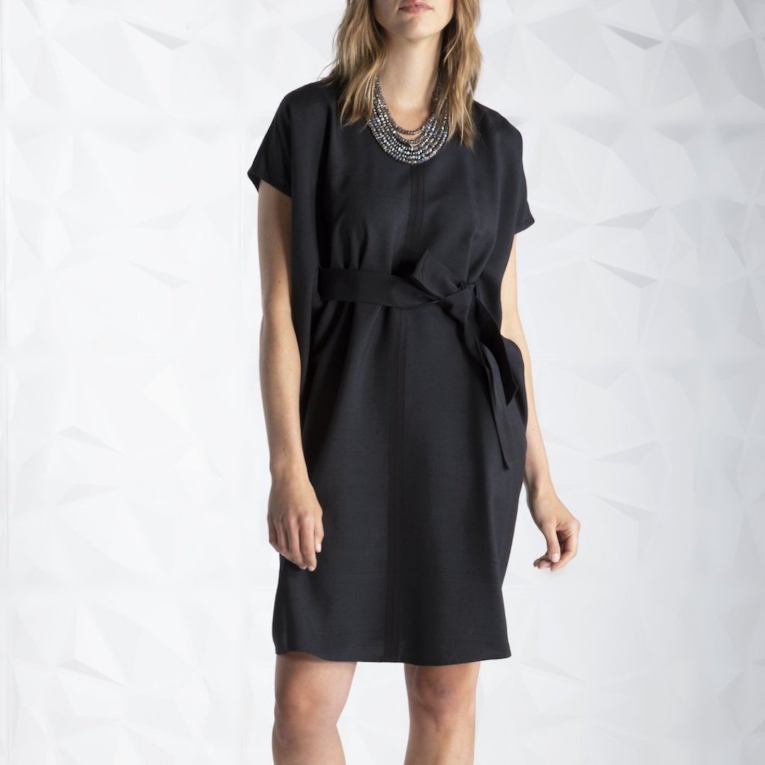 Black Silk Dupioni Caftan Dress - Darby Scott