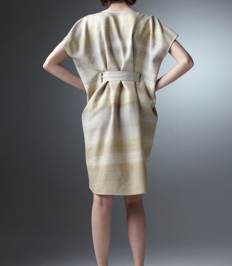 Back view of model in Ombre silk linen knee length dress - Darby Scott