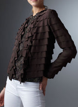 Model in Chocolate Silk Grosgrain Ribbon Jacket front view - Darby Scott