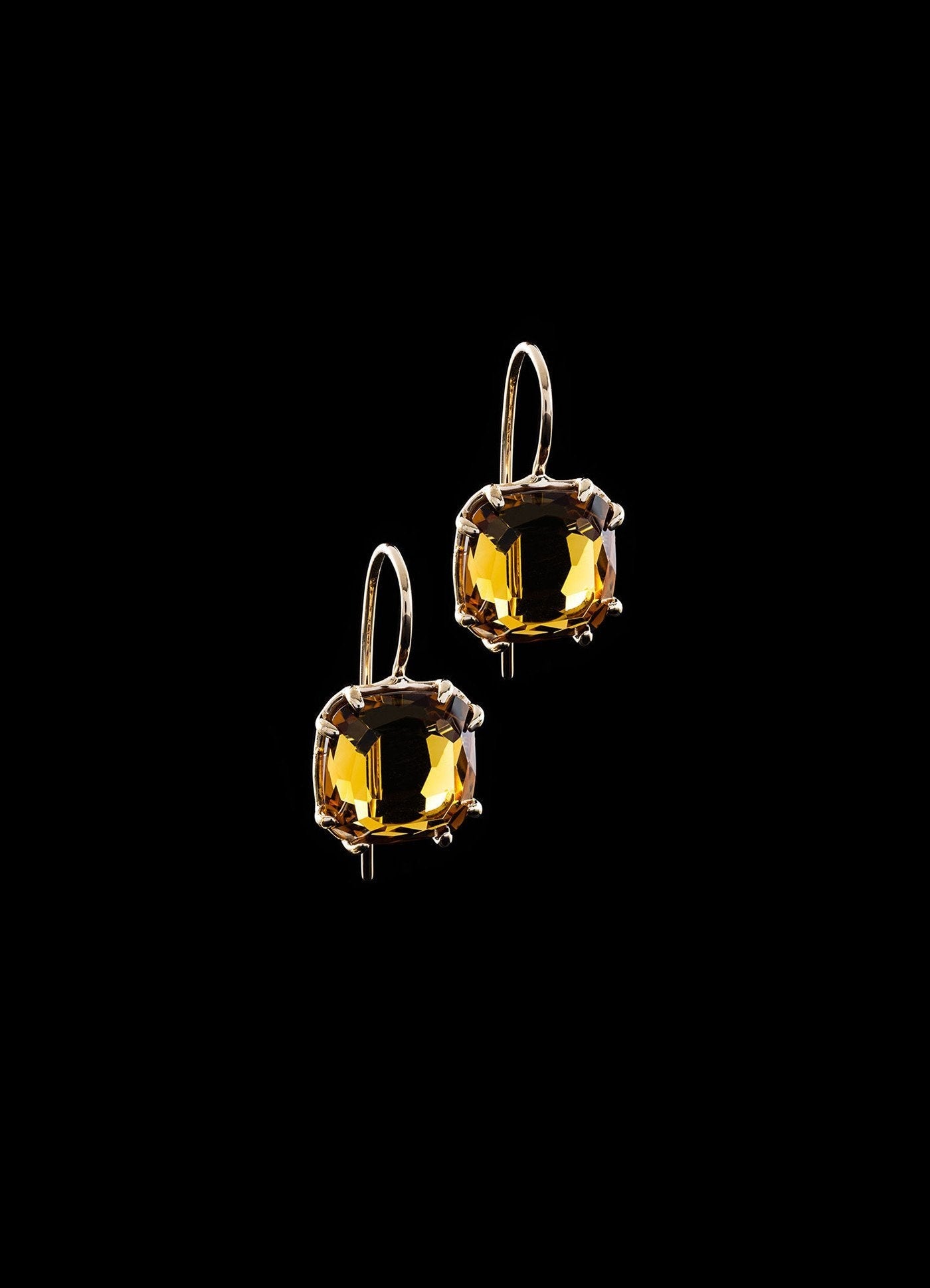 12MM Cushion Cut Imperial Topaz Earrings in 14K Yellow Gold - Darby Scott