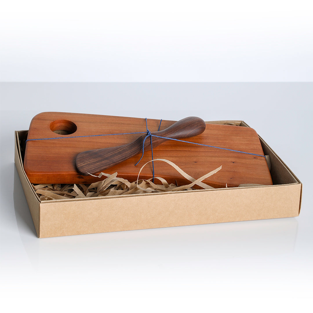 Cherry cheese board with walnut spreader