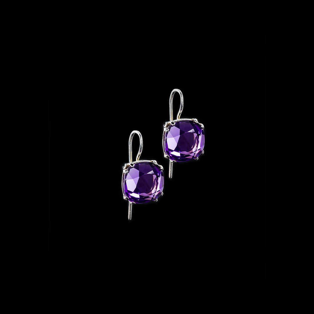 Cushion Cut Amethyst Earring in Sterling Silver - Darby Scott  