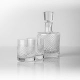 Pair of cut glass rocks glasses with matching decanter
