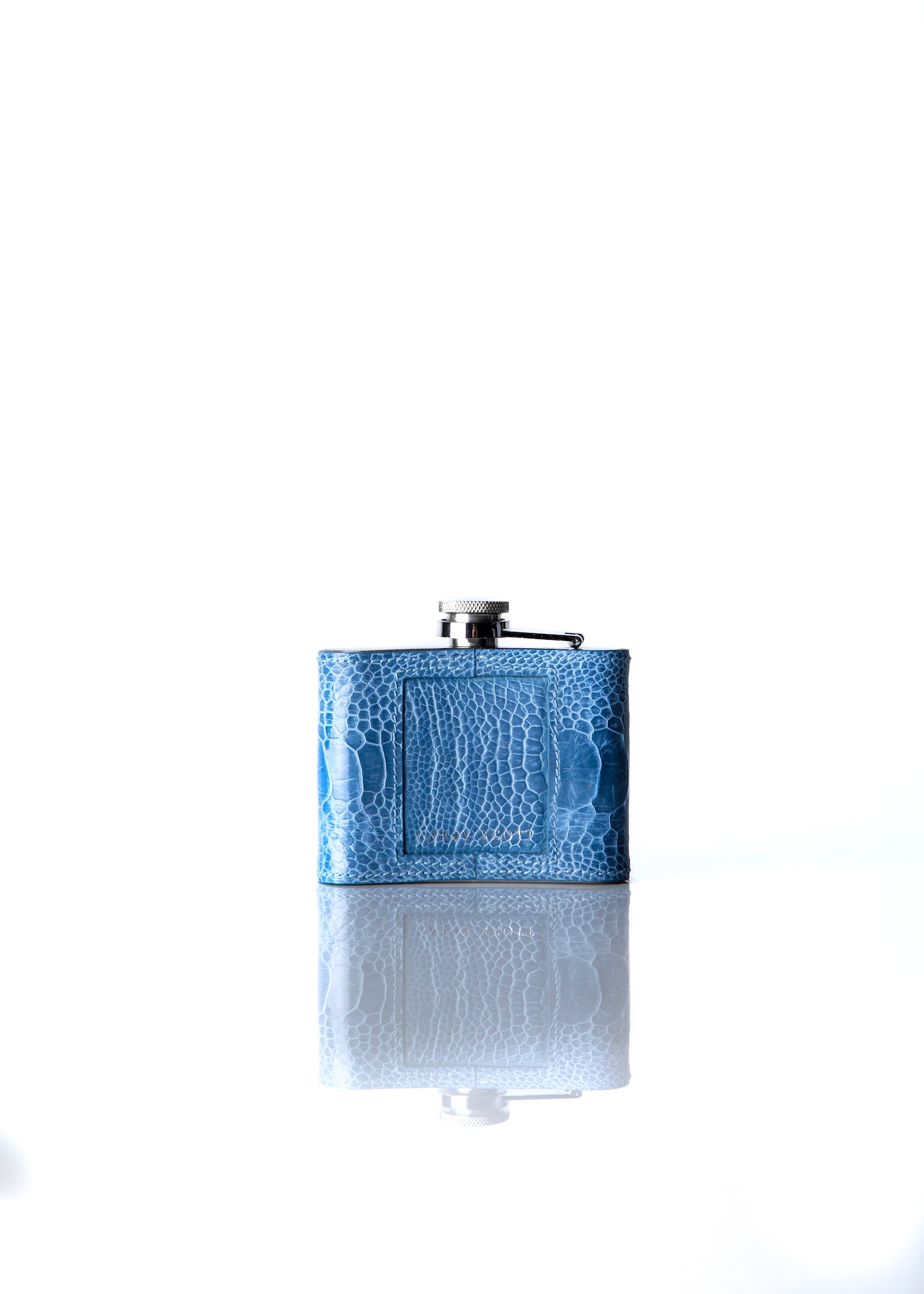 Bright Blue Ostrich Leg Flask Back Panel - Darby Scott