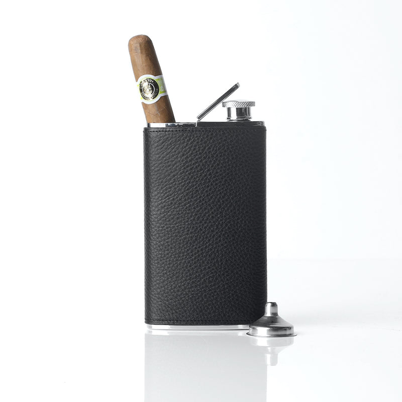 Cigar Holder/Flask Combo Covered with Espresso Brown Pebble Leather - Darby Scott 