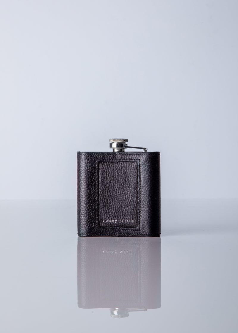 Back of dark brown leather covered flask - Darby Scott