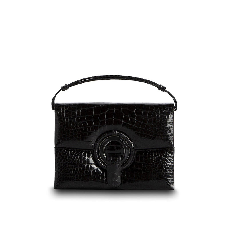Exotic Crocodile Mini Handbag in Black with Black Onyx Grommet - Darby Scott