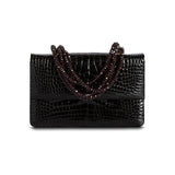 Exotic crocodile iconic jeweled handbag in black with natural garnet gemstone handle - Darby Scott