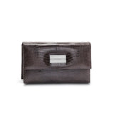 Exotic lizard mini clutch in brown with sterling silver monogram plate - Darby Scott