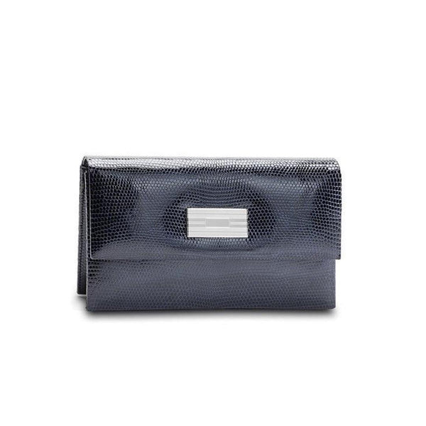 Exotic Lizard Monogram Clutch, Mini in Navy