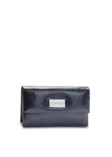 Exotic lizard mini clutch in navy with sterling silver monogram plate - Darby Scott