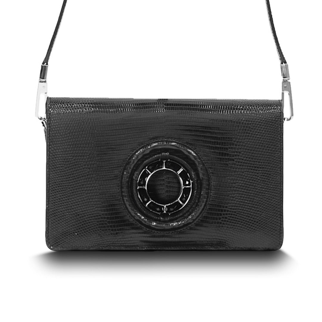 Black Lizard Jeweled Handbag, Anna Convertible Crossbody with Black Onyx Gemstones - Darby Scott