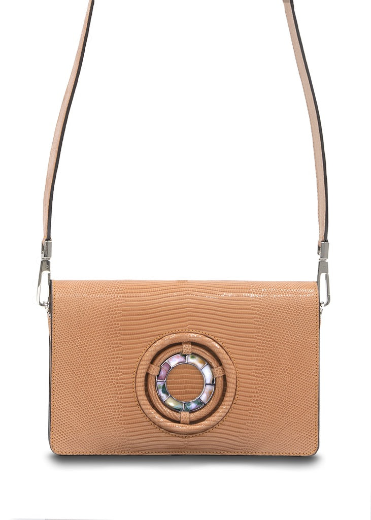 Exotic lizard Anna crossbody in peach with jasper grommet - Darby Scott