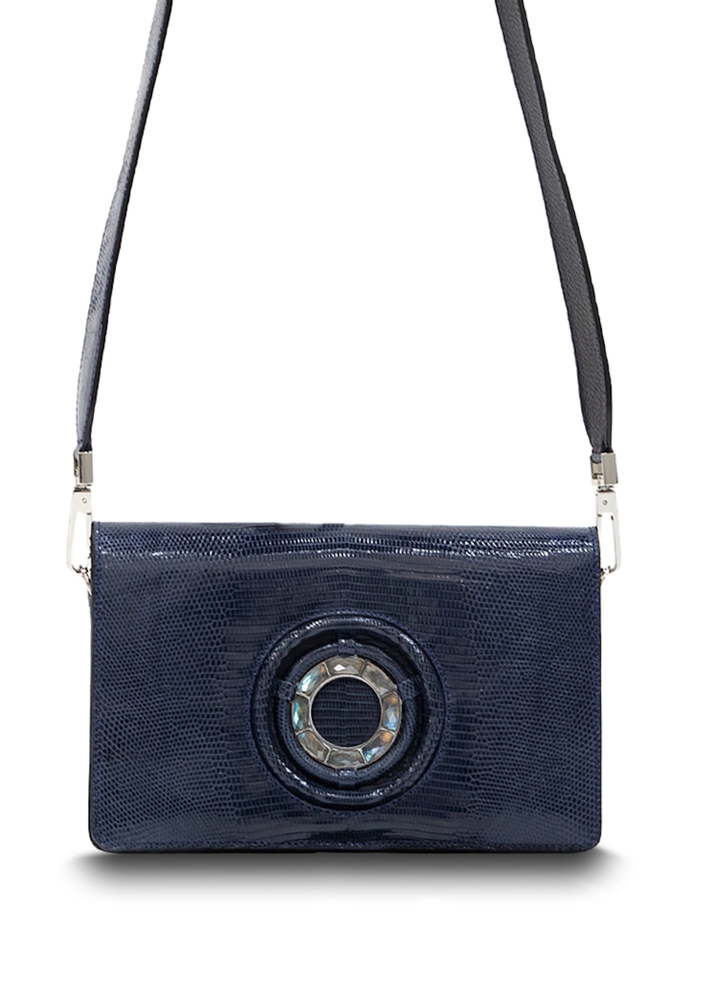 Royal Blue Lizard Anna Crossbody Clutch with Labradorite Gemstone Details - Darby Scott