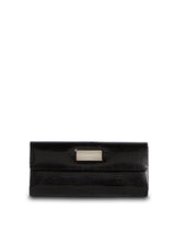Exotic lizard roll clutch in black with sterling silver monogram plate - Darby Scott